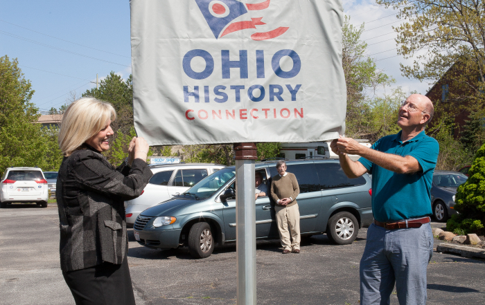 Ohio Historic Marker dedicated at the former site of Cowan Pottery in Rocky River